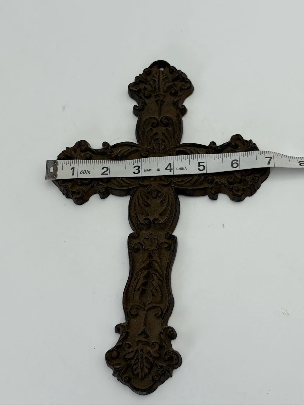 Vintage Ornate Wrought Iron Wall Cross in Rustic Brownish Color